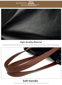 Détail du cuir texturé litchi premium et des poignées brunes douces sur le sac noir