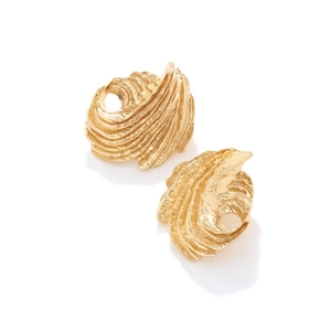 Gold leaf earrings with vintage crinkle texture and asymmetric nature design for women