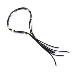 Handmade multi-layer tassel necklace with black PU leather cords and gold-silver rings