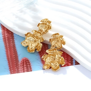 Modern double-layered gold flower petal alloy earrings with creative wrinkled texture