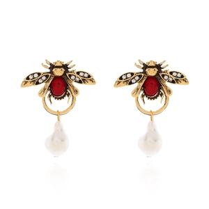 Boucles D'oreilles Pendantes Abeille Rétro Avec Alliage Strass Pierre Rouge Et Künstliche Perle Baroque Style Vintage Femmes