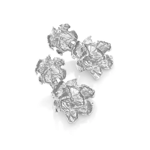 Exaggerated silver double-layer alloy flower pendant earrings with organic metal texture