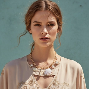 Collier Chaîne Épaisse Bohème Avec Pendentifs Coquillage Naturel Et Künstliche Perles Pour Femmes Bijoux Vacances Plage