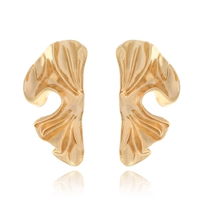 Irregular Geometric Abstract Leaf Wave Alloy Earrings For Women Textured Metallic Fashion Jewelry