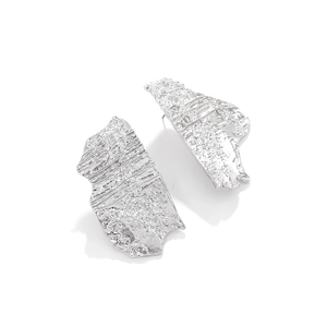 Exaggerated silver irregular crumpled earrings with creative asymmetric texture style
