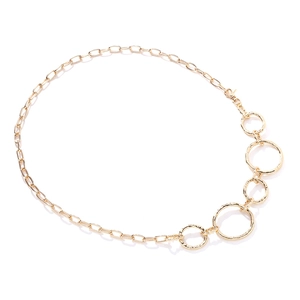 Fashion gold geometric body chain with hammered textured circles on white background