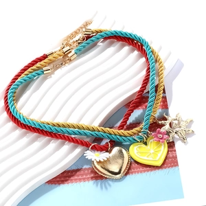 Three-piece colorful cord necklaces with heart, daisy and star pendants for summer vacation