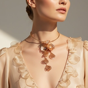 3D Metall Blume Anhänger Choker Halskette Legierung Strass Statement Elegant Floral Schmuck Für Damen