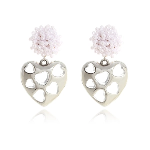 Beaded Hollow Heart Dangle Earrings Alloy CCB Handmade Statement Fashion Jewelry For Women