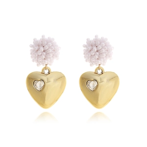 Vintage Handmade Seed Bead Cluster Heart Pendant Dangle Earrings With Alloy Rhinestone For Women Elegant Jewelry