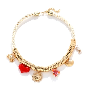 Collier En Corde De Coton Fait Main Avec Pendentifs Hippocampe Crabe Soleil Cœur En Alliage Bijoux Bohème De Plage Pour Femmes