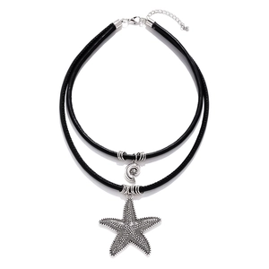Double Layer Starfish Shell Pendant Necklace Zinc Alloy Black PU Leather Rope Beach Ocean Style Jewelry For Women