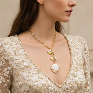 Collier Pendentif Coquillage Océan Bohème Alliage Zinc Doré Coque Künstliche Perle Imitation Bijoux Plage Pour Femmes