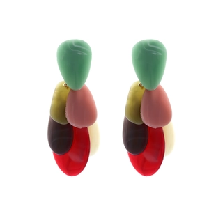 Boucles d'oreilles pendantes multicouches en résine aux couleurs vives de style rétro