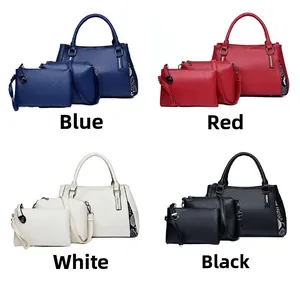Ensemble de sacs à main motif litchi avec détails serpent en bleu, rouge, blanc, noir