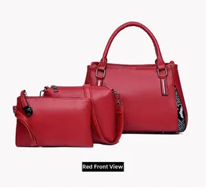 Ensemble de 3 sacs à main rouges avec grain de litchi et détails motif serpent