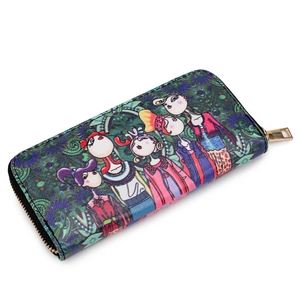 Women's long zipper wallet featuring colorful artistic cartoon graffiti and gold hardware