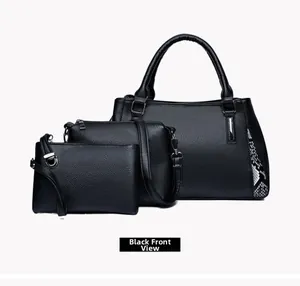 Ensemble de 3 sacs à main noirs pour femmes avec motif litchi et détails serpent