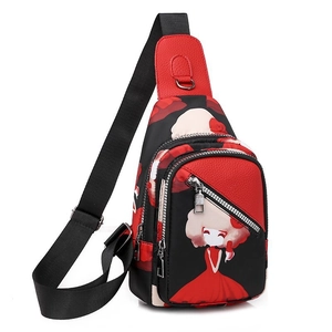 Oxford fabric waist chest bag for women with cartoon girl design and red-black splicing