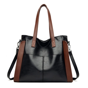 Grand Sac Fourre-Tout Pour Femmes Cuir PU Bloc De Couleur Minimaliste Style Urbain Multi Poches Sac À Main Bandoulière