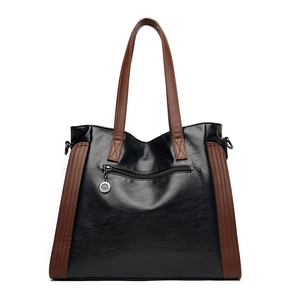 Grand sac cabas noir et marron avec poche zippée pour le quotidien des femmes chic