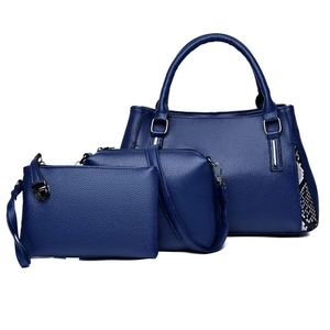 Ensemble de sacs à main trois pièces bleu marine avec motif serpent et grain litchi
