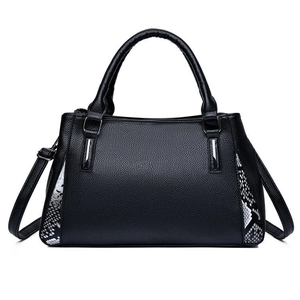 Sac à main en cuir noir avec côtés motif serpent et bandoulière amovible pour femme