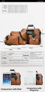 Tableau des tailles pour ensemble de 4 sacs à main en cuir PU avec dimensions détaillées