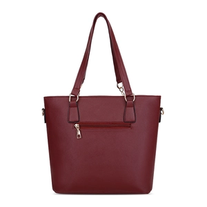 Deep red saffiano leather tote bag for women with golden hardware and back zipper pocket