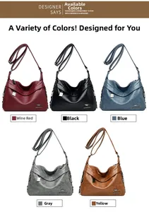 Detailed view of five color options for women's soft leather crossbody bags with kangaroo logo