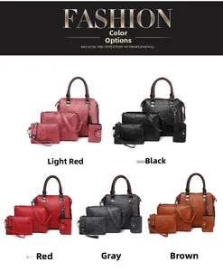 Dettaglio del set di 4 borse in ecopelle con borsa a mano e tracolla in cinque colori