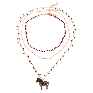 Collier À Plusieurs Rangs Pendentif Zèbre Alliage Rétro Ethnique Fait Main Perles En Résine Bijoux Femme Or Rouge