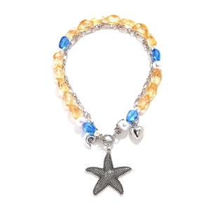 Handmade layered necklace with colorful beads, starfish and heart charms in ocean style
