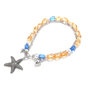 Colorful beaded multilayer starfish heart pendant necklace with sea theme charms