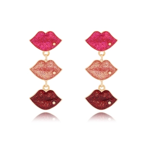 Fashion Lip Drop Earrings Zinc Alloy Glitter Resin Triple Layer Red Pink Sexy Dangle For Women Novelty