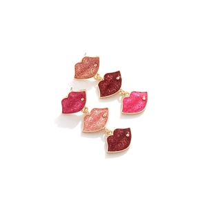 Vertical triple lip drop earrings with shimmering sequins and colorful enamel finish