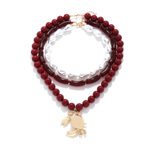 Multi-layer Necklace With Alloy Crab Pendant Baroque Imitation Artificial Pearls And Resin Beads Marine Bohemian Jewelry For Women