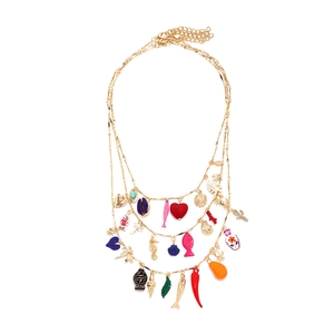 Collier Pendentif Multi-rangs Alliage Zinc Émail Coloré Résine Cœur Poisson Coquillage Bijoux Été Femme