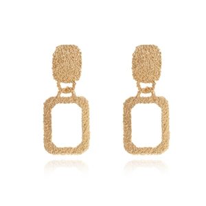 Retro Geometric Rectangle Dangle Earrings Gold Hammered Metal Texture Alloy Drop Earrings For Women Elegant Jewelry
