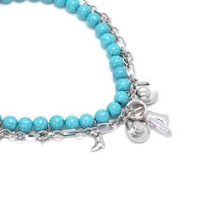 Retro cowboy western necklace with turquoise beads, silver boot charms and a purple pearl