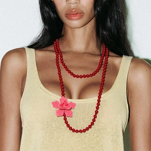 Mehrlagige Harzperlenkette Mit Großem Emaille Legierung Blumenanhänger Übertriebener Mode Vintage Urlaubs Schmuck Für Damen