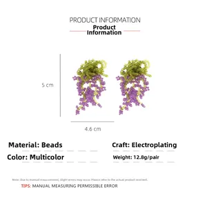 Beaded grape earrings detail with dimensions 5cm x 4.6cm and 12.8g weight specifications