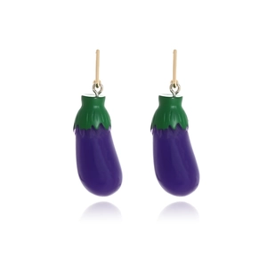 Boucles D'oreilles Pendantes Aubergine Forme Légume Créative Résine Violette Et Crochet En Alliage Doré Pour Femmes Filles Bijoux