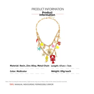 Detail view of multi-layer ocean necklace with turtle, starfish and coral charms