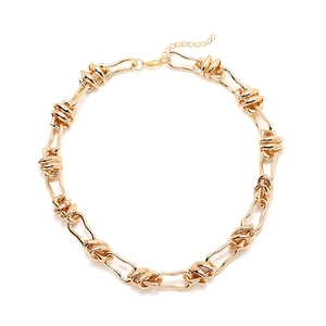 Vintage irregular chunky gold link necklace with spiral twist buckle and lobster clasp