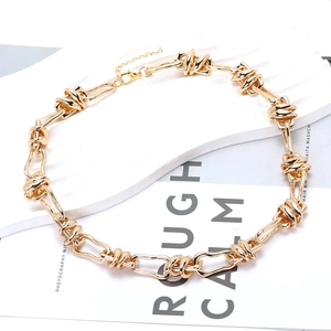 Irregular gold twisted knot chain necklace with lobster clasp and extension chain