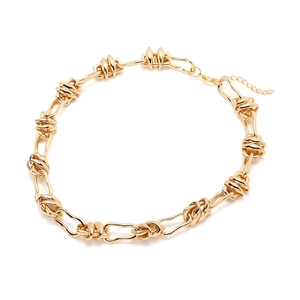 Vintage style gold-plated necklace with unique twisted knot metal links and lobster clasp