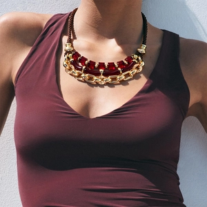 Collier Multi-Rangs Avec Perles En Résine Géométriques Chaîne En Alliage Et Cordon Bijou Bohème Rétro Pour Femmes