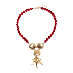Bohemian Beaded Necklace With Alloy Seashell Fish Conch Pendants Ocean Theme Summer Beach Jewelry For Women
