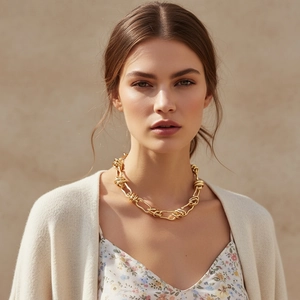 Chunky Chain Necklace For Women Zinc Alloy Knot Design Vintage Exaggerated Style Gold Statement Jewelry